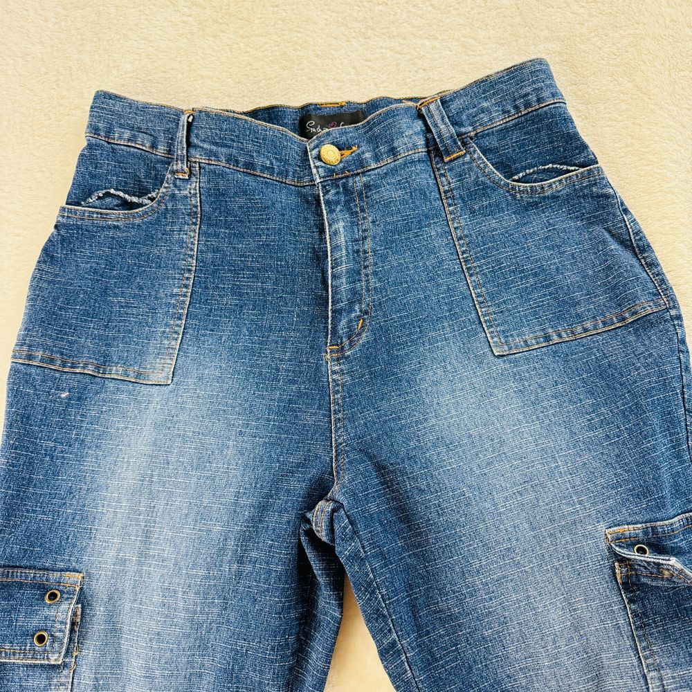 Fashion2Love Cargo Jeans Womens M Fits 10 12 Blue Denim Capri High Rise W30 L16 - Picture 5 of 15